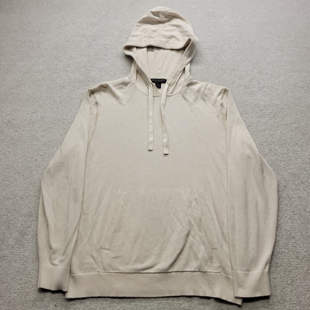 Banana Republic Men’s Large Organic Cotton Knit Hoodie Cream Ivory Pullover